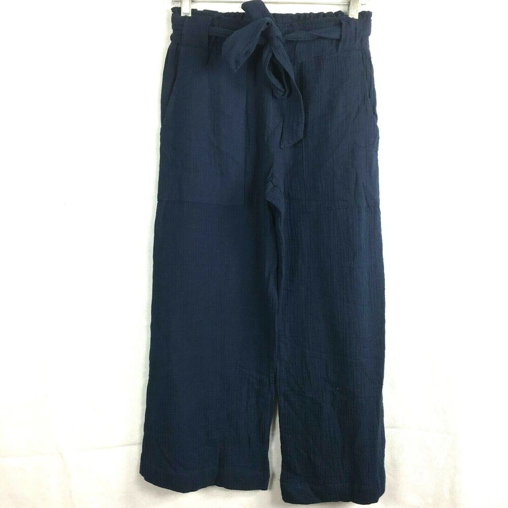 Indigo Rein Pants Womens Sz S Navy Blue Belted Wide Leg Lightweight Flowy Cotton